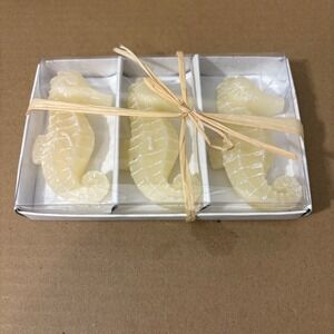 Handmade Set of 3 Seahorse Shaped Soap Cream Beach Nautical New in Package